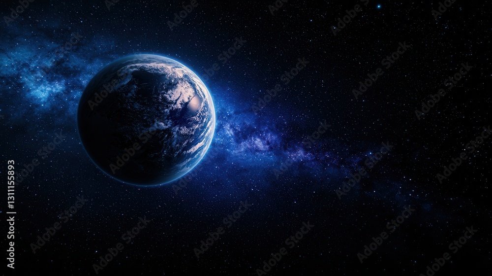Stunning View of Earth Surrounded by Stars and Galaxies in the Vast Universe Night Sky Stunning View of Earth Surrounded by Stars and Galaxies in the Vast Universe Night Sky