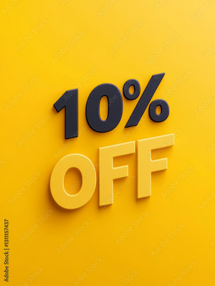 10% off text in bold on a bright yellow background. 10% off text in bold on a bright yellow background.