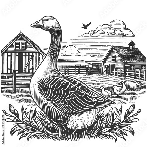 Goose on a Farm vector illustration