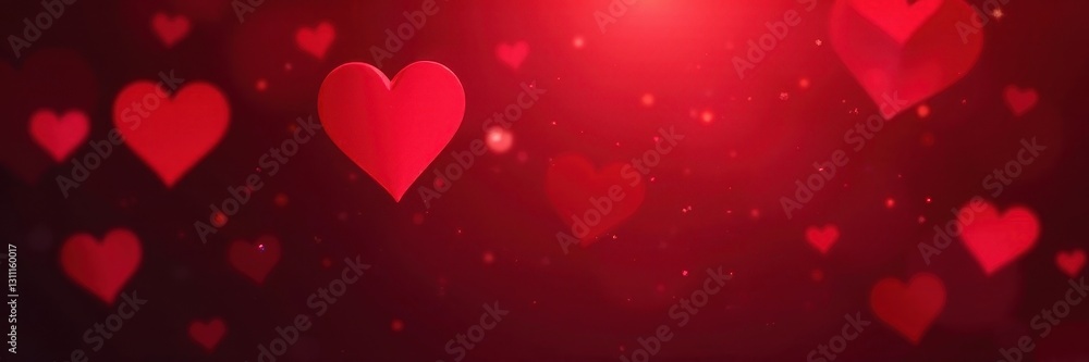 Dark red background, large & small hearts, bokeh , shadow, glow Dark red background, large & small hearts, bokeh , shadow, glow