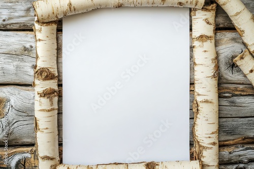 Chinese paper scroll, blank white, pale birch wood border.