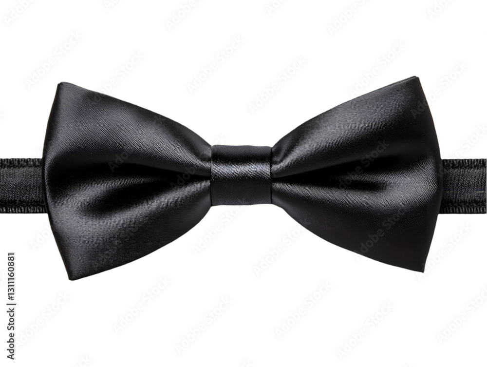 Elegantly tied black bow tie isolated on a white background, perfect for formal occasions and stylish attire. Elegantly tied black bow tie isolated on a white background, perfect for formal occasions and stylish attire.