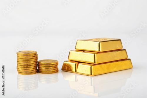 stack of gold coins on white background