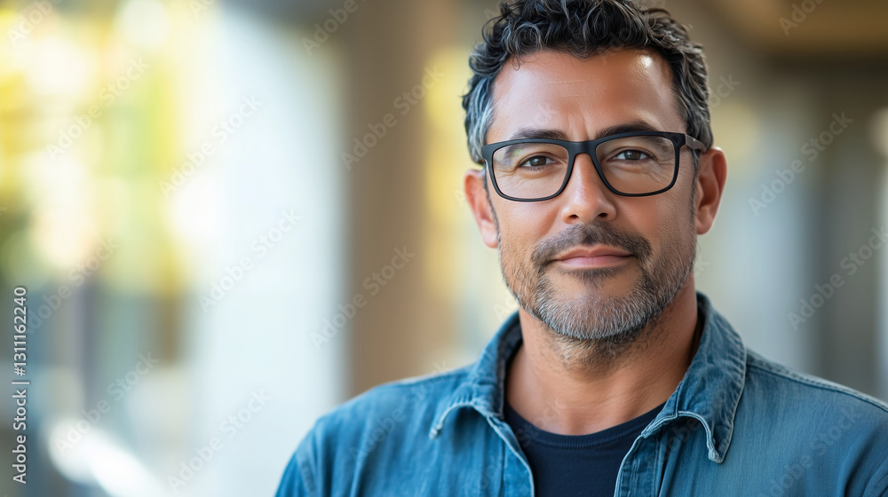 Obraz premium Portrait of male entrepreneur standing in the office, confident business man looking at camera