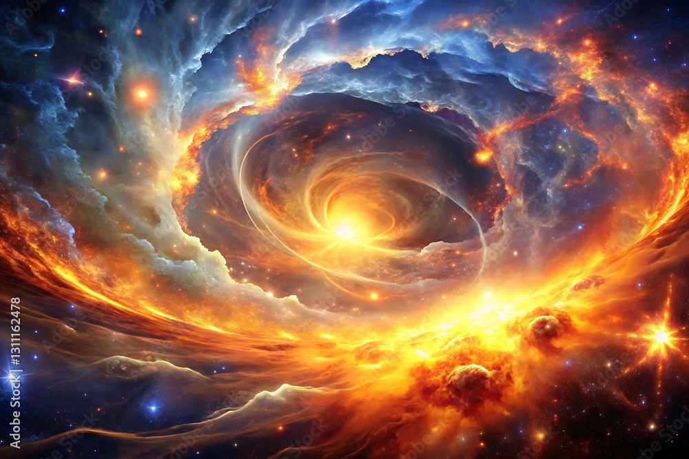 Obraz premium Colorful space with a large yellow sun in the center