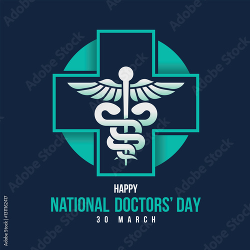 National doctors' day - Medical doctor symbol in cross sign in circle on dark blue background vector design