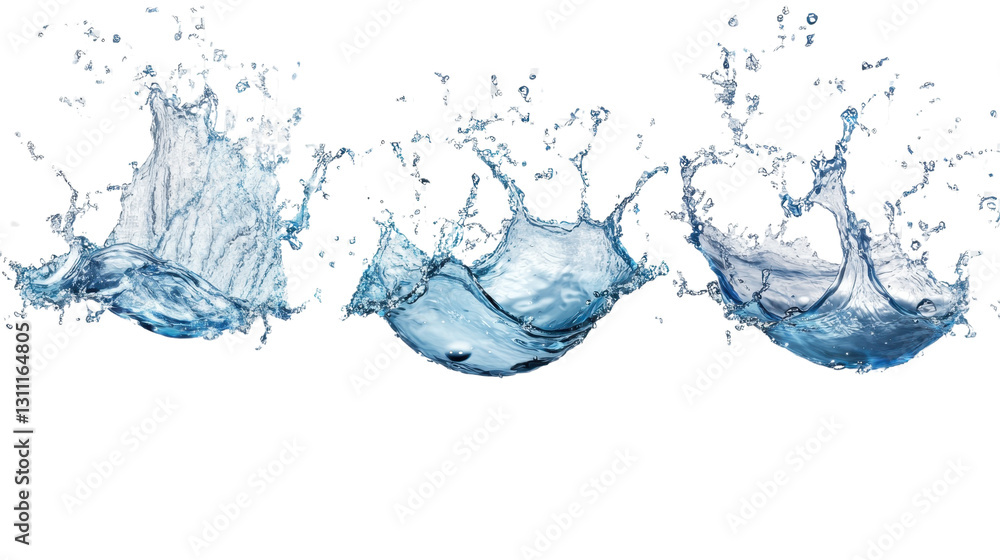 Obraz premium Blue water splash in glass with bubbles and droplets on white background