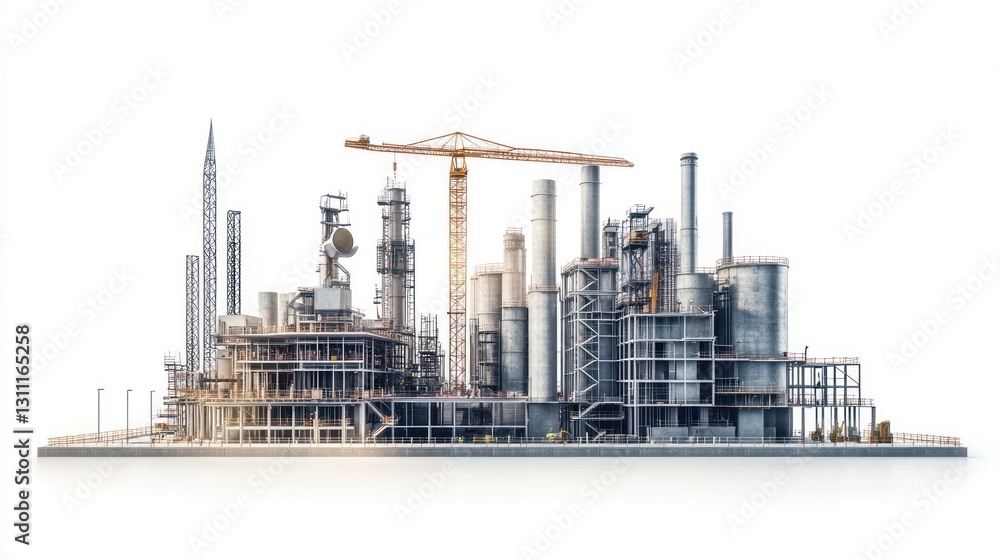 Obraz premium Industrial Complex Under Construction; Cityscape; Factory; Modern; Urban; Background; Isolated; 3D Render; Stock; Use