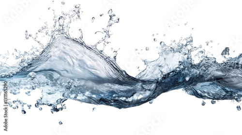 Crystal clear water splash in motion on a white background
