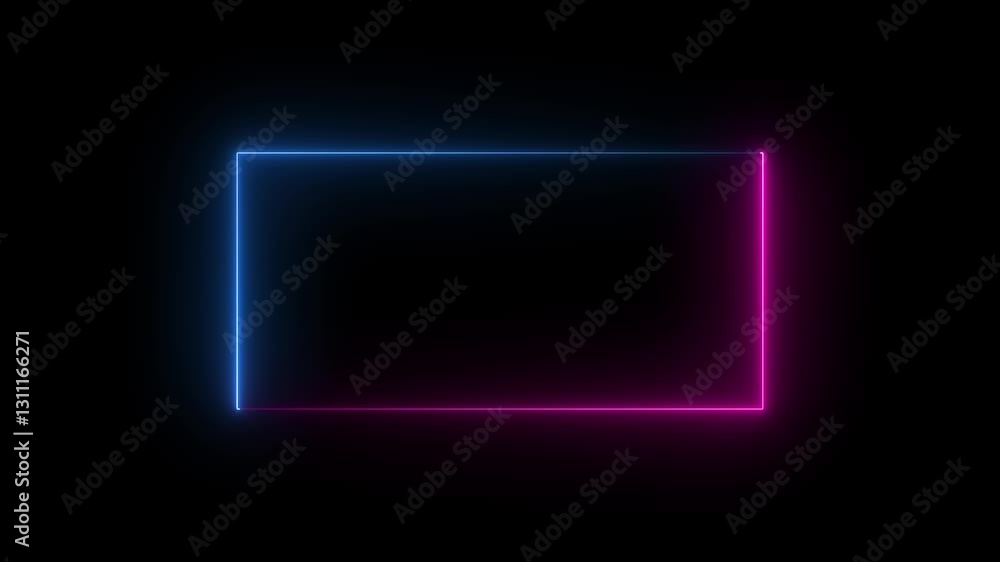 Rectangle neon frame black background. 3D rendering neon frame of blue and pink colors on a black background Rectangle neon frame black background. 3D rendering neon frame of blue and pink colors on a black background