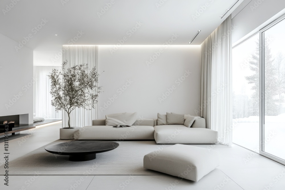 A comfortable living room scene with a couch, coffee table, and calm atmosphere A comfortable living room scene with a couch, coffee table, and calm atmosphere