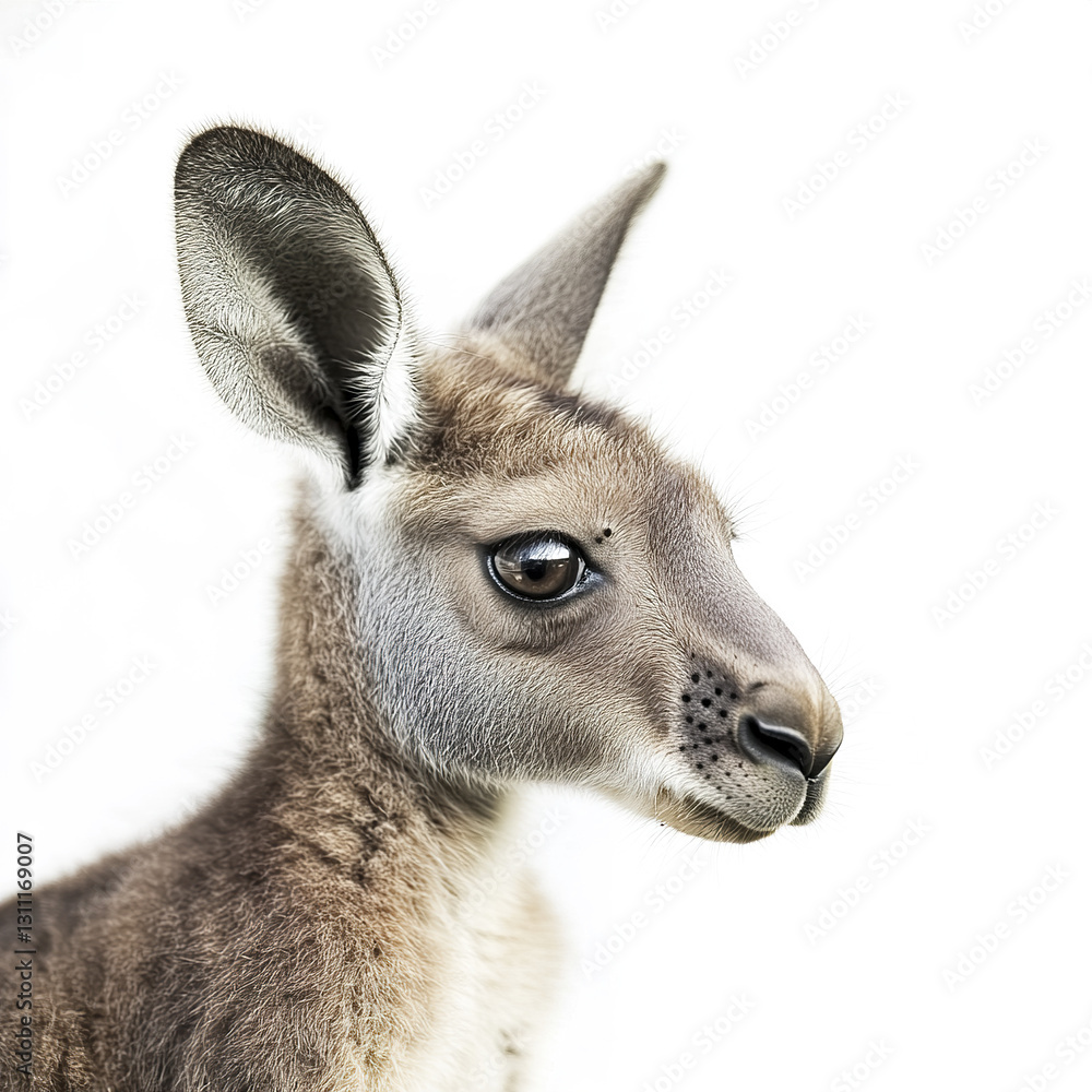 Young kangaroo isolated on white background, looking curious Young kangaroo isolated on white background, looking curious