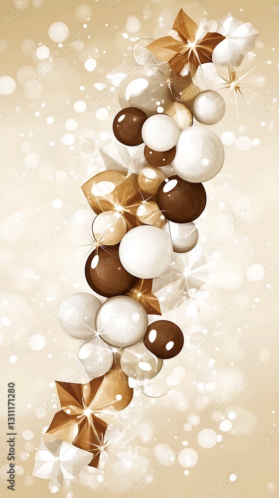 Elegance in neutral tones featuring spheres and origami stars, bokeh effect Elegance in neutral tones featuring spheres and origami stars, bokeh effect