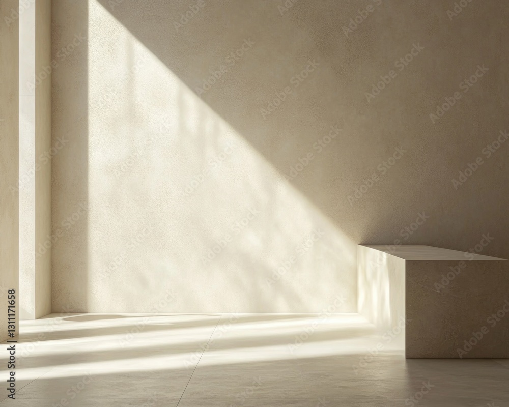 Obraz premium A simple interior scene with a bench in the center, great for backgrounds and props