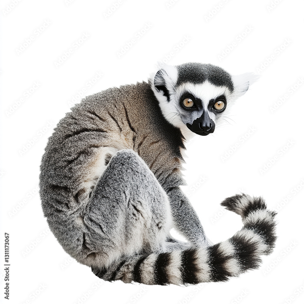 Obraz premium Ring tailed lemur isolated on white background, looking curious