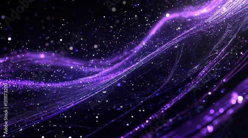 Elegant lavender light streaks on black background, high-tech digital art style.