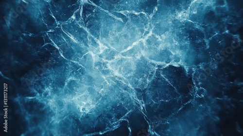 Abstract ice texture with cracks and scratches on a blue frozen surface for creative banner use. cold.