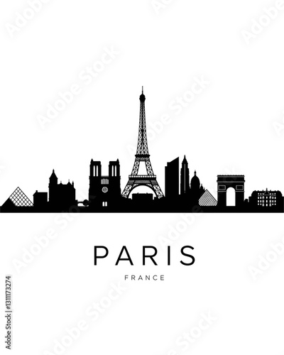 paris city skyline in black silhouette
