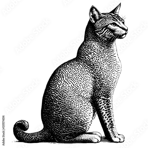 Engraved vector illustration of a detailed cat design for tattoo enthusiasts