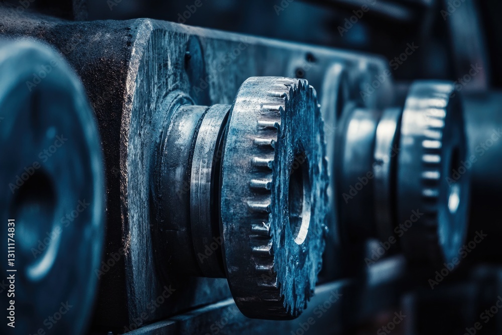A detailed view of machinery parts with interlocking gears, suitable for technology and industry-related projects A detailed view of machinery parts with interlocking gears, suitable for technology and industry-related projects