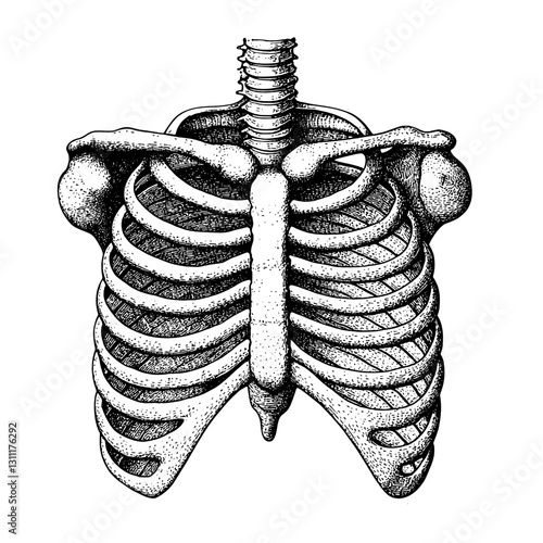 Engraved vector illustration of a human ribcage design suitable for a tattoo