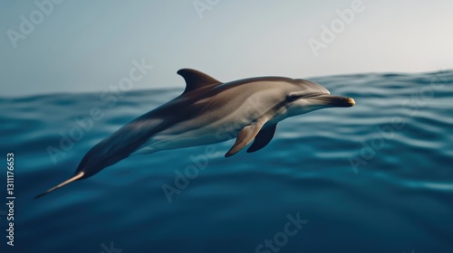 Graceful dolphin gliding through tranquil ocean waters, showcasi