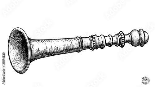Engraved vector of a traditional trumpet design showcasing intricate detailing and artistic craftsmanship
