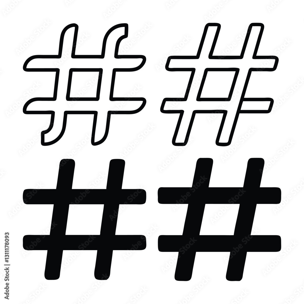 Obraz premium Four Variations of the Hashtag Symbol (#)