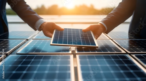 Corporate office signing a direct power purchase agreement with a renewable energy provider, professional setting