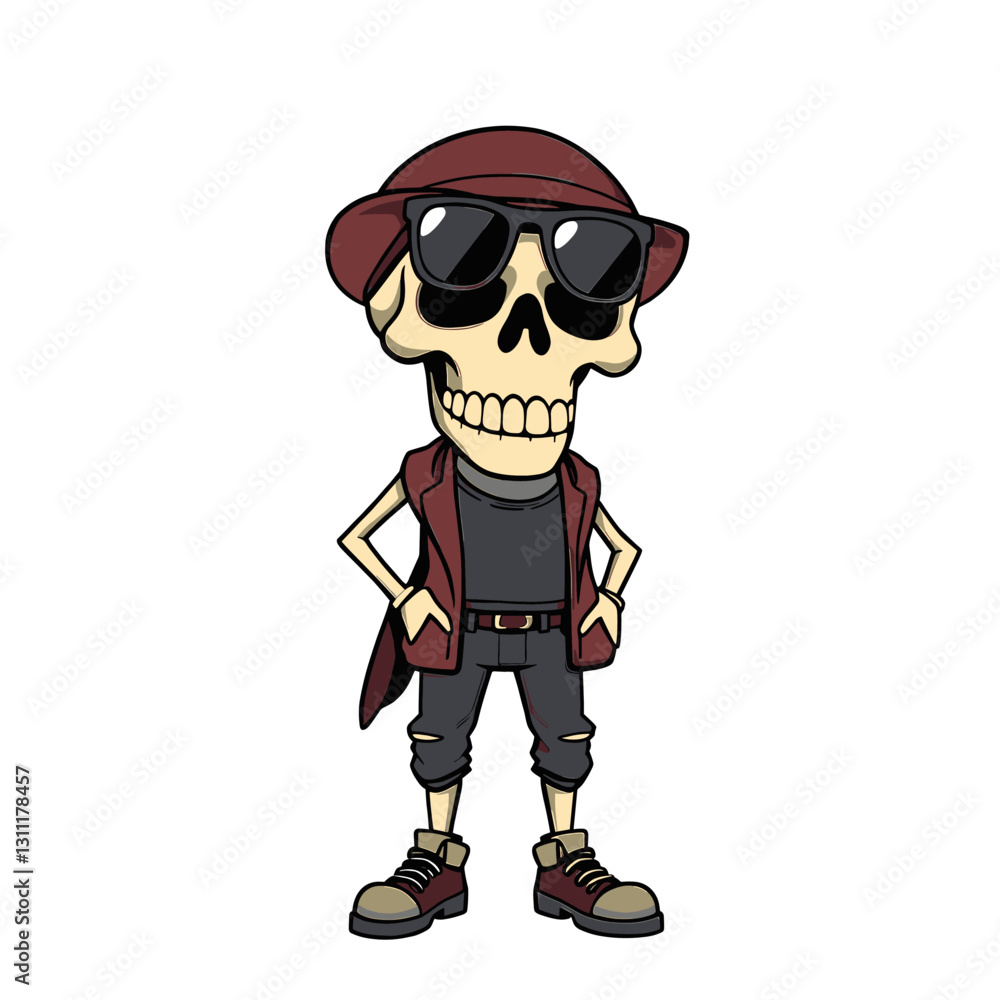Cartoon skeleton with hat and glasses Cartoon skeleton with hat and glasses