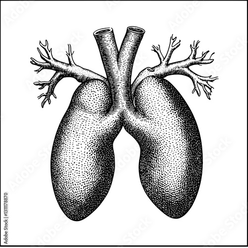 Engraved vector illustration of heart and lungs anatomy perfect for tattoo designs and medical art enthusiasts