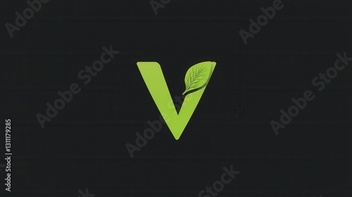 Clean green vegetarian food logo with integrated leaf representing a healthy lifestyle choice for conscious eaters and eco friendly branding photo