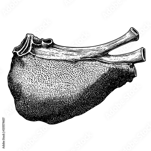 Detailed engraved vector design of a heart with two arteries ideal for tattoo art and digital applications