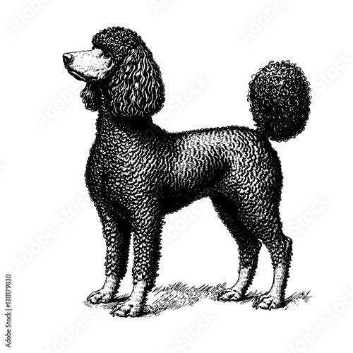 Elegant engraved poodle tattoo design featuring intricate details and unique vector art elements