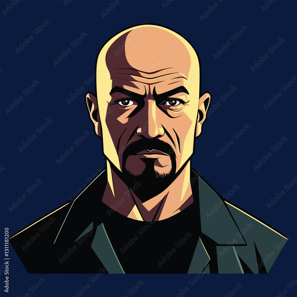 Vector Flat Illustration of a Bald Serious Brutal 40-Year-Old Man Avatar — Modern Male Character Design Vector Flat Illustration of a Bald Serious Brutal 40-Year-Old Man Avatar — Modern Male Character Design