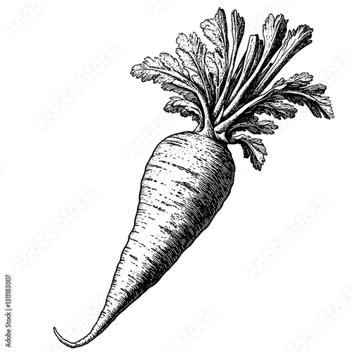 Engraved vector art of a detailed carrot design suitable for tattoo inspiration or organic farming aesthetics
