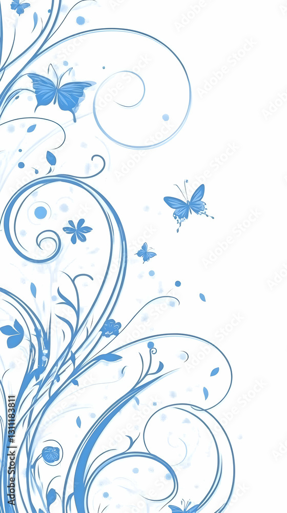 Light Blue Butterfly Floral Swirls Abstract Background Illustration Light Blue Butterfly Floral Swirls Abstract Background Illustration