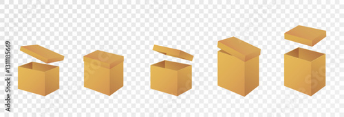 Gift Box Set, open and closed. Set of Christmas boxes with ribbons, bows and surprises, vector png.