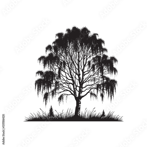 Silhouette of Basswood Tree - Minimalistic Basswood Tree - Basswood tree Vector - Basswood Tree Illustration.