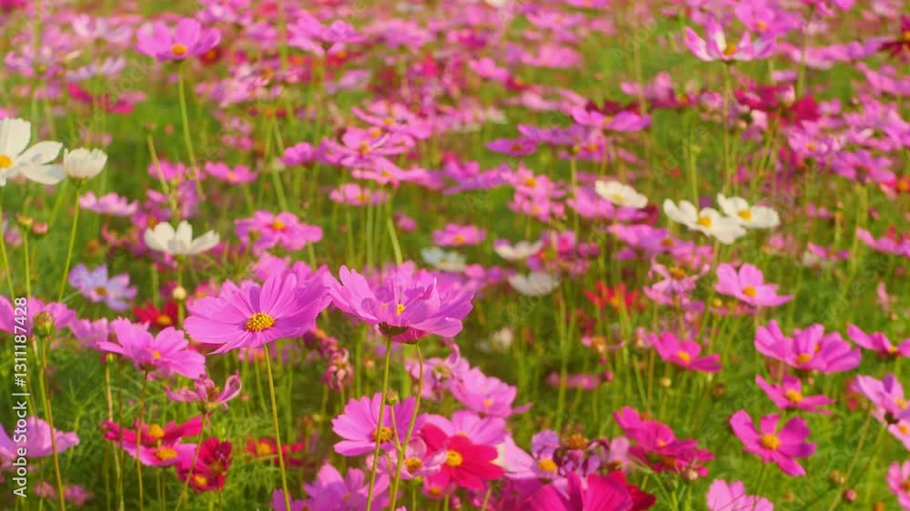 Vibrant Cosmos Flowers in a Colorful Field During Sunny Daylight Vibrant Cosmos Flowers in a Colorful Field During Sunny Daylight