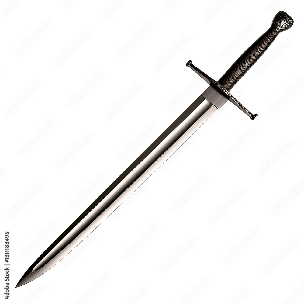 A detailed medieval sword showcasing intricate design and craftsmanship. A detailed medieval sword showcasing intricate design and craftsmanship.
