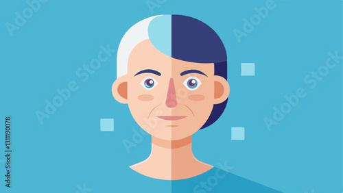 Youthful Appearance Depict a transformation of a face over time from aging skin to youthful radiance thanks to nanotechnology with smooth background colors symbolizing vitality and
