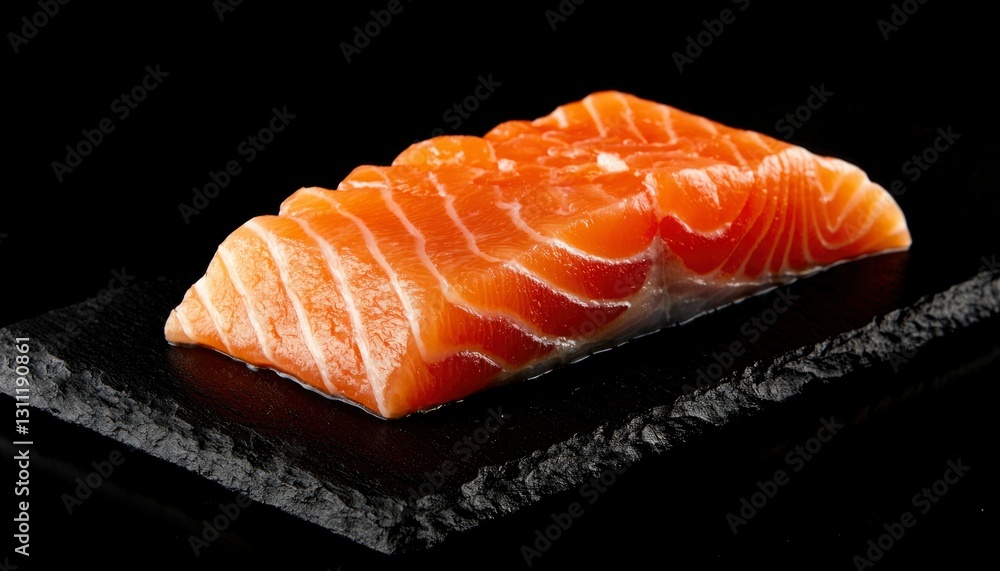 Fresh Salmon Fillet on Black Slate, Dark Background Fresh Salmon Fillet on Black Slate, Dark Background
