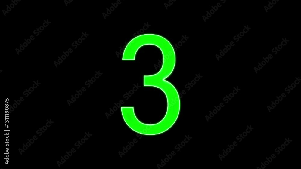3 number text neon glowing sing icon animation on a black background. 3 number text neon glowing sing icon animation on a black background.