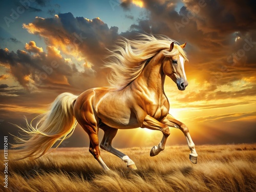 Majestic Golden Horse Galloping: Stunning Fashion Photography