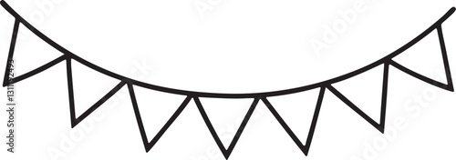 flags garland line art, black outline, vector and illustration, coloring book page line art drawing