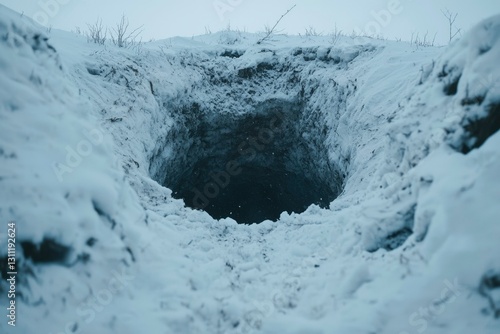 Winter Hole in Snowy Field