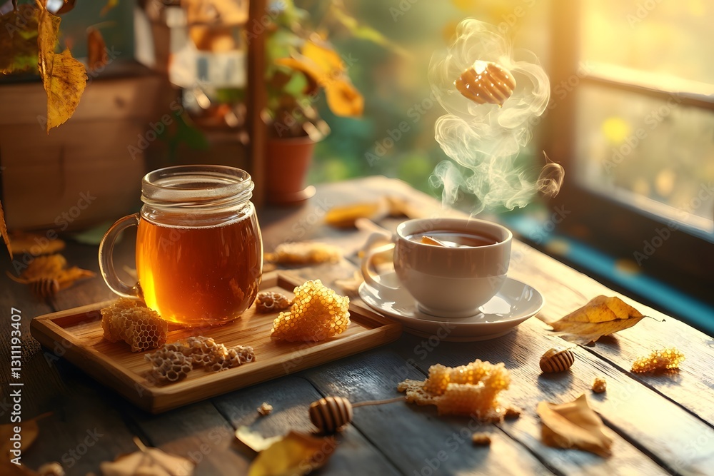 Cozy Autumn Tea with Honey , Warm and Relaxing Herbal Drink Cozy Autumn Tea with Honey , Warm and Relaxing Herbal Drink