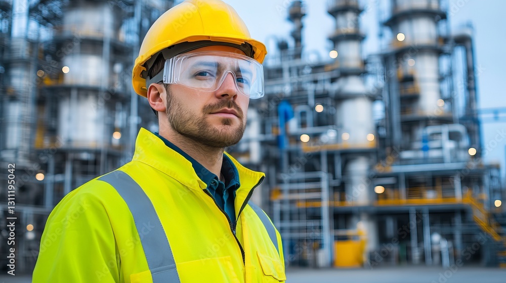 Worker in Protective Gear at Industrial Site Handling Hazardous Materials Safely and Professionally Worker in Protective Gear at Industrial Site Handling Hazardous Materials Safely and Professionally