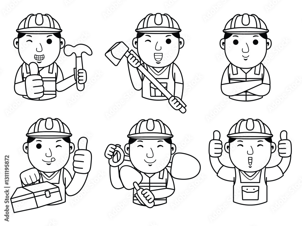 man builder cartoon character line art man builder cartoon character line art